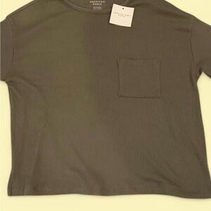 American Eagle Outfitters Olive Green Ribbed Blouse